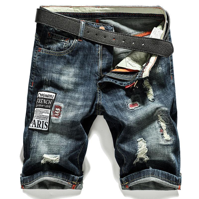 Ripped Denim Shorts Men's 5-Quarter Pants Loose Summer Thin Breeches Casual All-Matching Pirate Shorts Men's Fashion