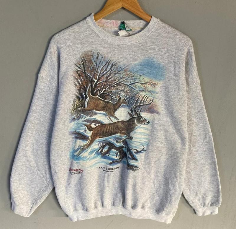 Vintage 90s Whitetail Deer Sweatshirt, Deer Stag Wilderness T-Shirt Sweatshirt, Deer Stag Wilderness Tee, Deer Stag Sweatshirt Classic Cotton Menswear