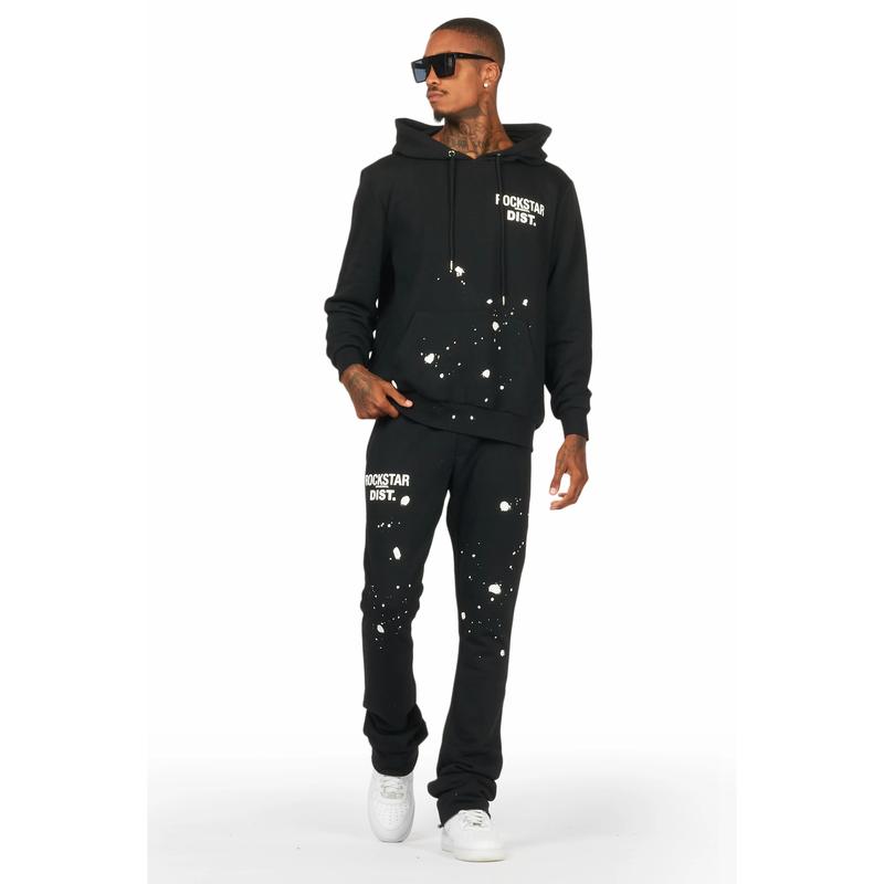 Raffer Black Hoodie Stacked Flare Track Set