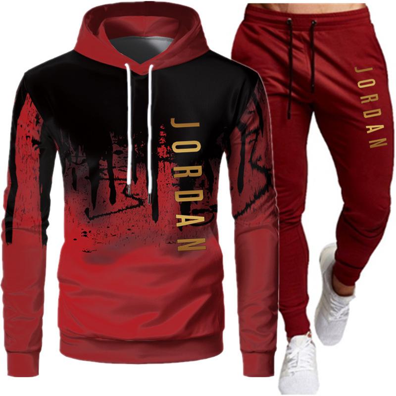 New Men's Step-in Printed Hooded Men's and Women's Fleece-lined Casual Sweatshirt Outfit