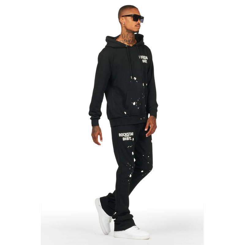 Raffer Black Hoodie Stacked Flare Track Set