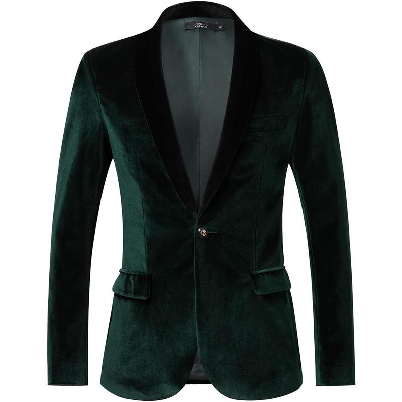 Mens Velvet Blazer Slim-Fit Solid Color One Button Blazer Sport Coat Jacket for Wedding Dinner Party