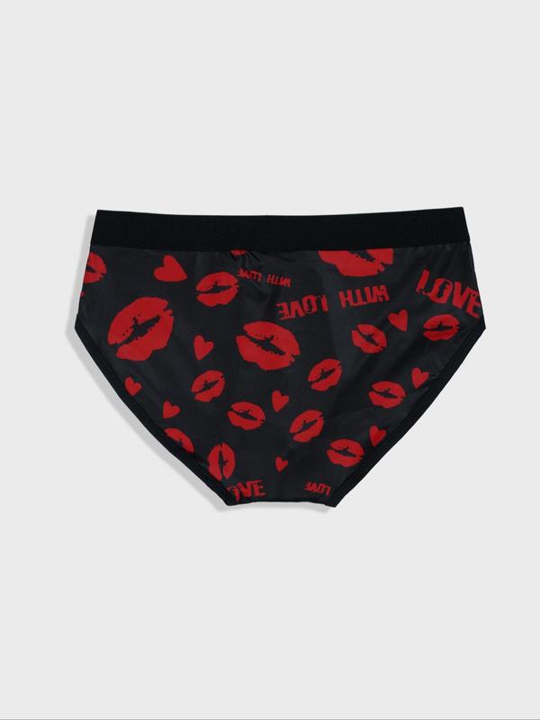 Men's Graphic & Lips Print Underwear, Casual Comfy Breathable Brief for Daily Wear, Men's Underwear for All Seasons, Menswear