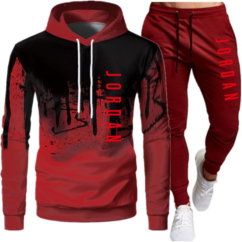 New Men's Step-in Printed Hooded Men's and Women's Fleece-lined Casual Sweatshirt Outfit