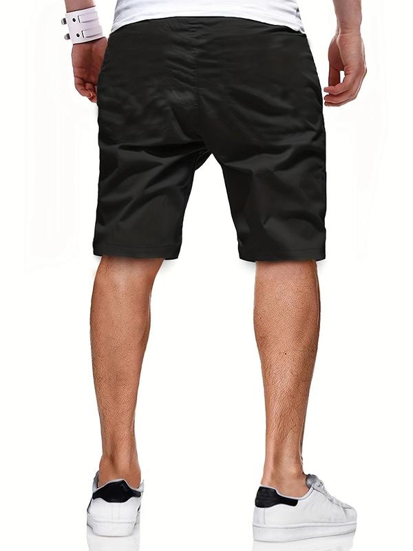 Men's Solid Color Patched Drawstring Waist Shorts, Loose Casual Elastic Waist Pocket Shorts for Summer, Fashion Men's Bottoms for Daily Wear