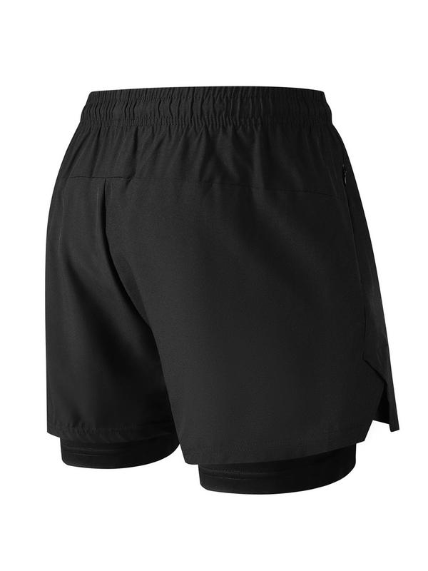 Men's 2 in 1 Drawstring Waist Shorts, Casual Solid Zipper Design Pocket Elastic Waist Track Shorts for Summer,  Shorts for Men, Summer Outfits, Men's Bottoms for Daily Wear