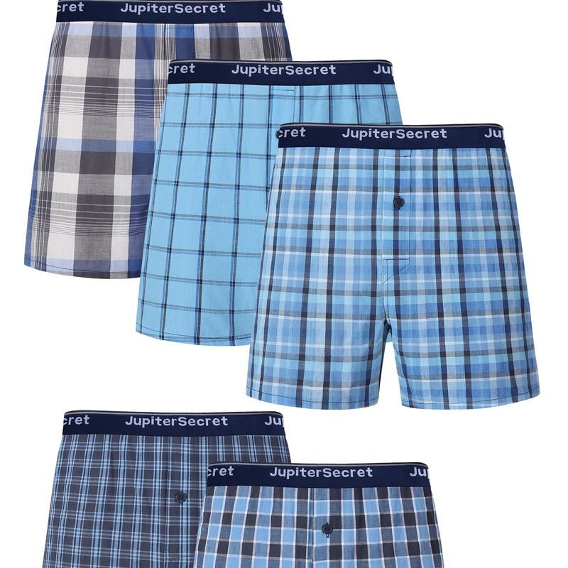 Men's Boxer Shorts 100% Cotton Classic Plaid Woven Boxers for Men Soft Breathable Mens Underwear with Button Fly Men's Tagless. Menswear