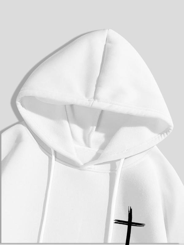 Unisex Men's Letter Print Drop Shoulder Hoodie, Fashion Casual Regular Fit Drawstring Pocket Hooded Sweatshirt for Daily Holiday Outdoor Wear, Men Clothes for Fall & Winter