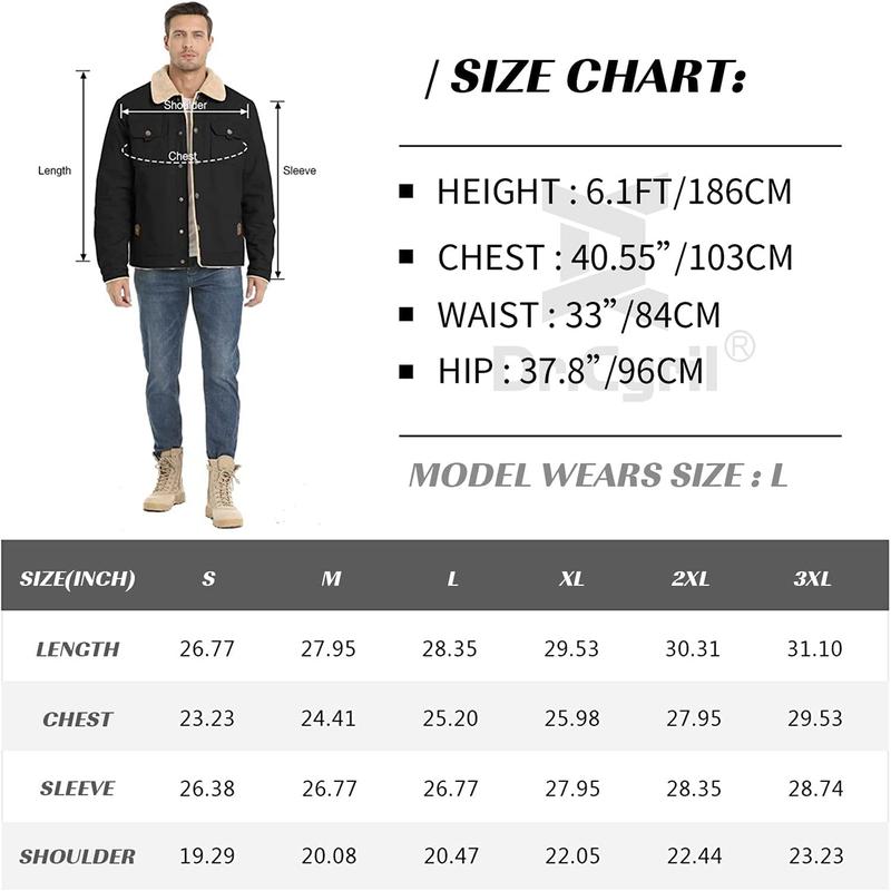 Dr.Cyril Men's Sherpa truck driver jacket Wool lined jacket lapel Cargo Jacket Warm winter coat with pockets