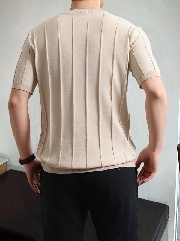 Men's Textured Drop Shoulder Knit Top, Casual Regular Fit Short Sleeve Round Neck Knitwear for Summer, Fashion Men's Knit Clothing for Daily Wear