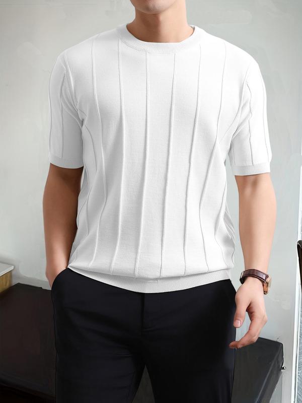 Men's Textured Drop Shoulder Knit Top, Casual Regular Fit Short Sleeve Round Neck Knitwear for Summer, Fashion Men's Knit Clothing for Daily Wear