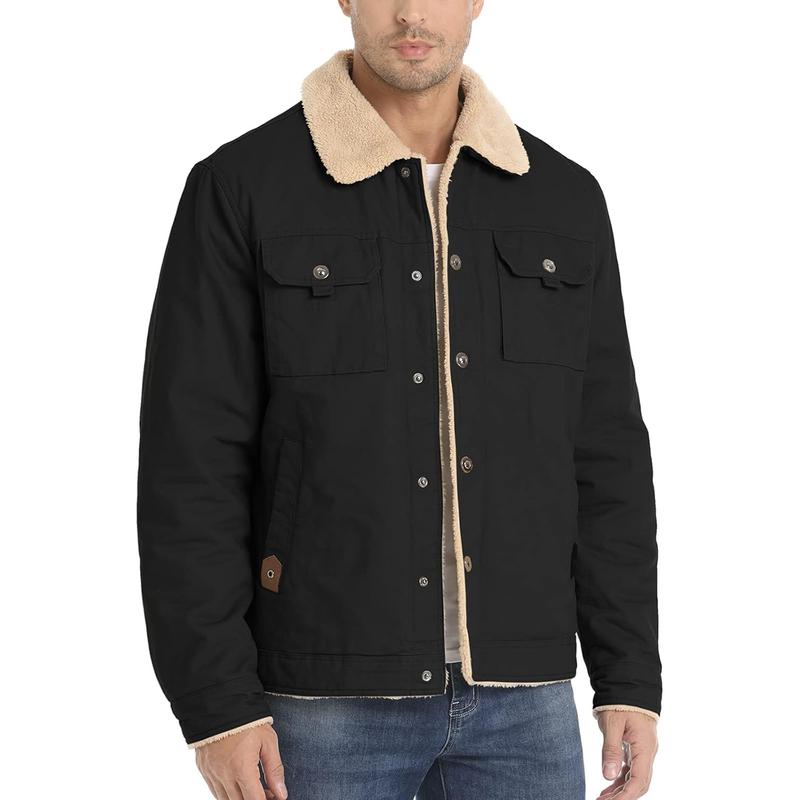 Dr.Cyril Men's Sherpa truck driver jacket Wool lined jacket lapel Cargo Jacket Warm winter coat with pockets