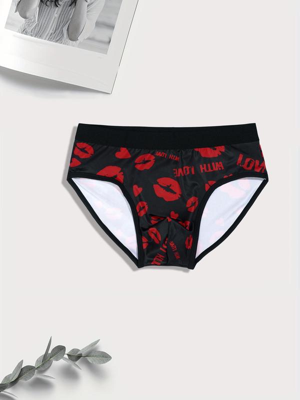 Men's Graphic & Lips Print Underwear, Casual Comfy Breathable Brief for Daily Wear, Men's Underwear for All Seasons, Menswear