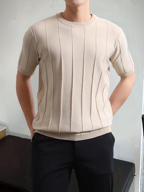 Men's Textured Drop Shoulder Knit Top, Casual Regular Fit Short Sleeve Round Neck Knitwear for Summer, Fashion Men's Knit Clothing for Daily Wear