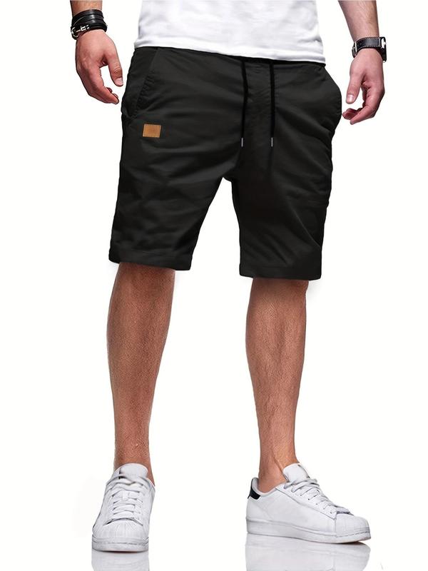 Men's Solid Color Patched Drawstring Waist Shorts, Loose Casual Elastic Waist Pocket Shorts for Summer, Fashion Men's Bottoms for Daily Wear