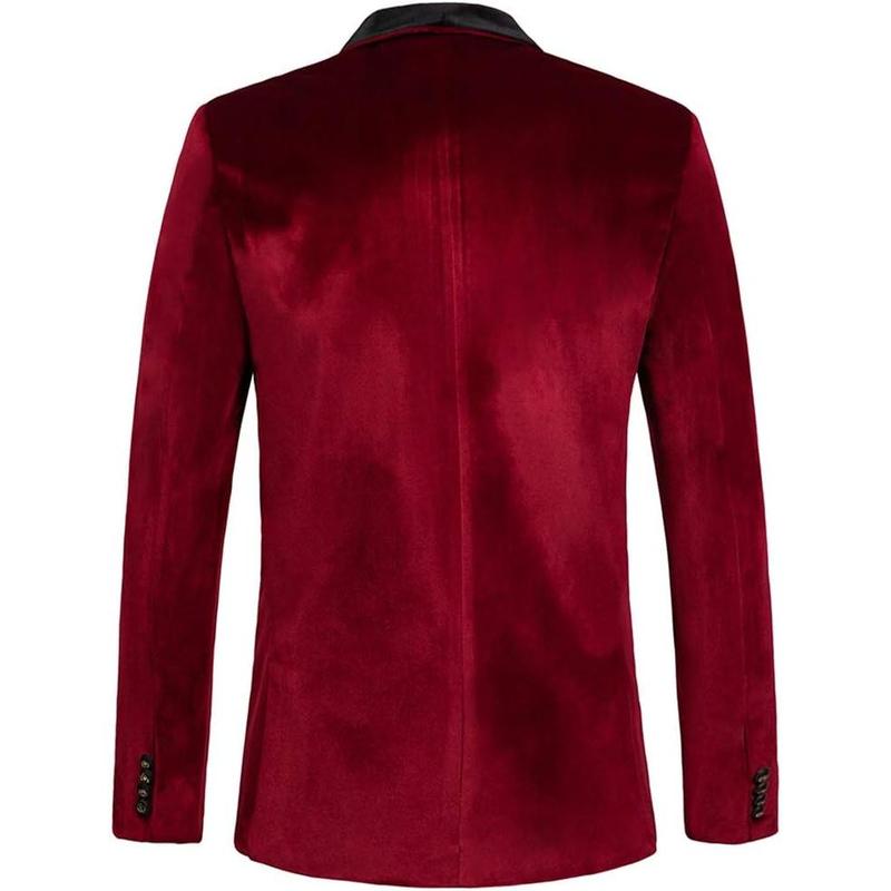 Mens Velvet Blazer Slim-Fit Solid Color One Button Blazer Sport Coat Jacket for Wedding Dinner Party