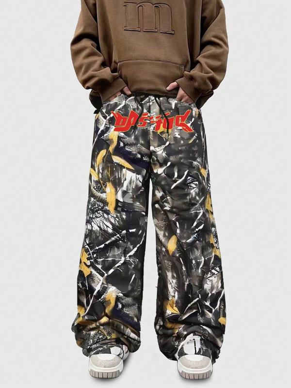 Men's Camo Print Drawstring Waist Pants, Street Fashion Casual Pocket Trousers for Daily Wear, Men's Bottoms for All Seasons