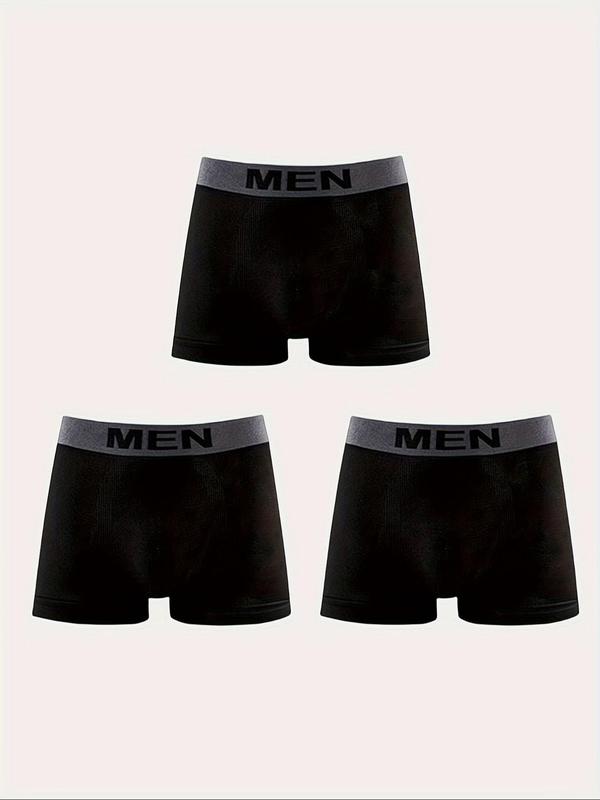 Men's 3pcs Letter Tape Boxer Brief, Menswear Casual Comfy Breathable Plain Underwear for Daily Wear, Men's Underwear for All Seasons