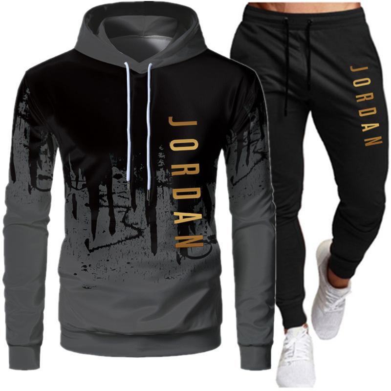 New Men's Step-in Printed Hooded Men's and Women's Fleece-lined Casual Sweatshirt Outfit