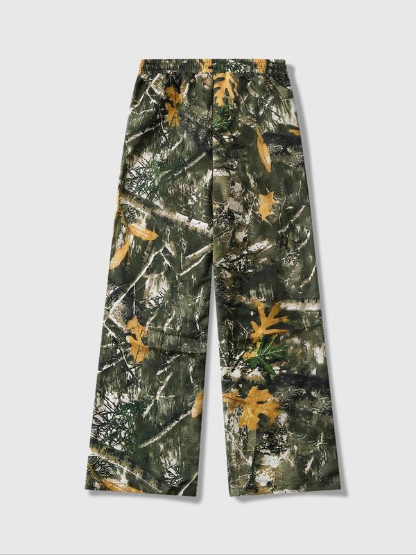 Men's Camo Print Drawstring Waist Pants, Street Fashion Casual Pocket Trousers for Daily Wear, Men's Bottoms for All Seasons