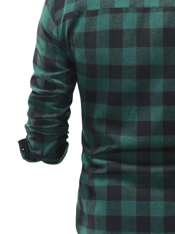 Men's Plaid Print Button Front Pocket Shirt, Regular Fit Casual Long Sleeve Collared Top for All Seasons, Men's Clothes for Daily Wear