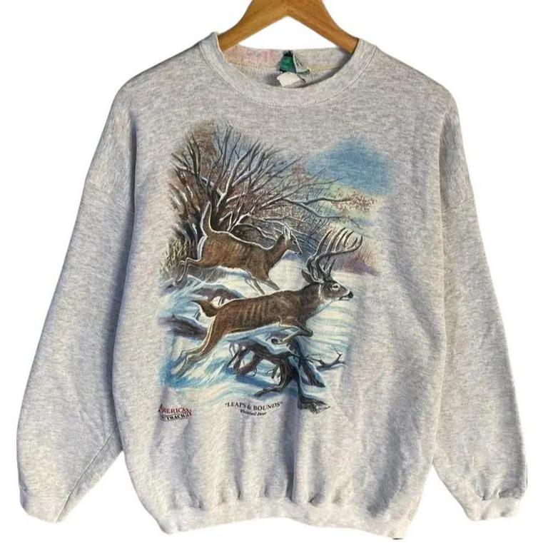 Vintage 90s Whitetail Deer Sweatshirt, Deer Stag Wilderness T-Shirt Sweatshirt, Deer Stag Wilderness Tee, Deer Stag Sweatshirt Classic Cotton Menswear