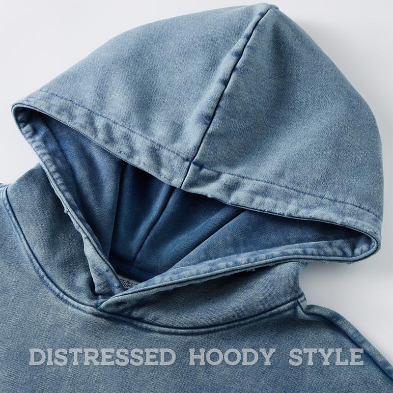 FAIABLE Unisex Casual Oversized Hoodie Cool Pullover Hoodies Vintage Wash Plush Heavyweight Hoodie Trendy Hooded Sweatshirt Cotton Big and Tall Hoodies for Couple  Streetwear sweaters College Winter Autumn Blue