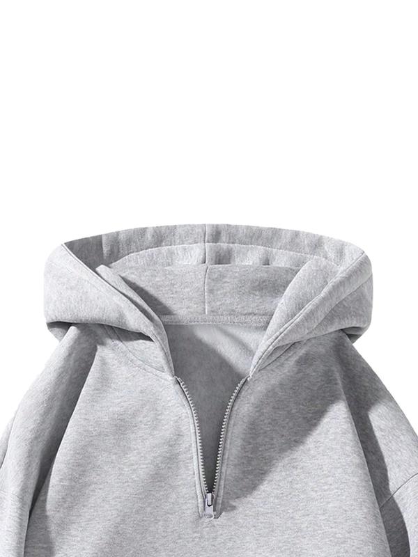 Men's Solid Drop Shoulder Half Zip Hoodie, Fashion Casual Regular Fit Hooded Sweatshirt for Daily Holiday Outdoor Wear,  Mens Clothing, Men Clothes for Fall & Winter