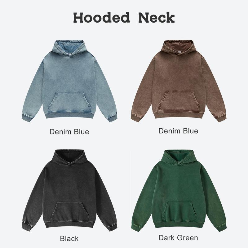 FAIABLE Unisex Casual Oversized Hoodie Cool Pullover Hoodies Vintage Wash Plush Heavyweight Hoodie Trendy Hooded Sweatshirt Cotton Big and Tall Hoodies for Couple  Streetwear sweaters College Winter Autumn Blue