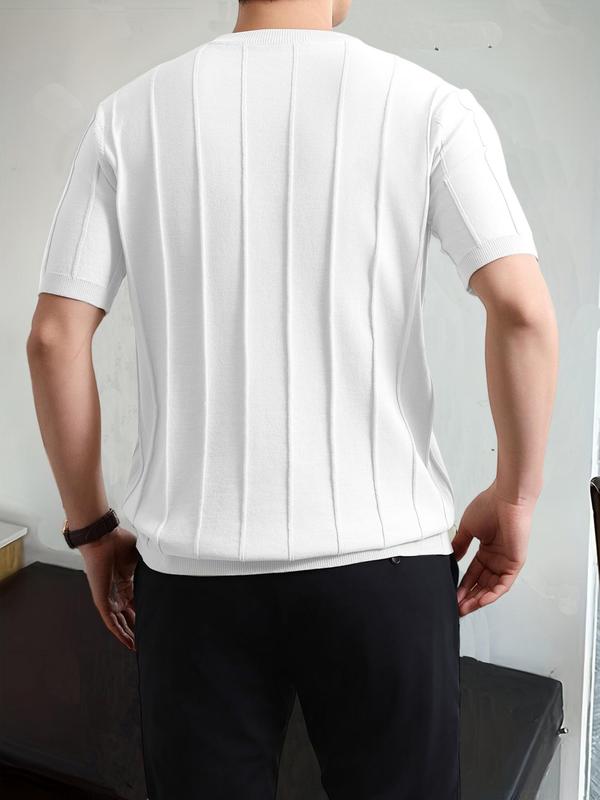 Men's Textured Drop Shoulder Knit Top, Casual Regular Fit Short Sleeve Round Neck Knitwear for Summer, Fashion Men's Knit Clothing for Daily Wear