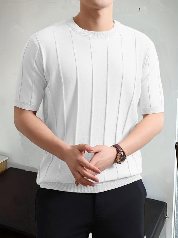 Men's Textured Drop Shoulder Knit Top, Casual Regular Fit Short Sleeve Round Neck Knitwear for Summer, Fashion Men's Knit Clothing for Daily Wear