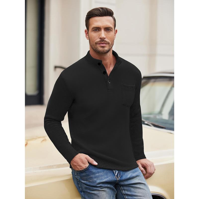 new footlocker shirtCozy Knit Long Sleeve T-Shirt for Men - Soft Stand Collar, Chest Pocket, Versatile for Spring and Fall - Perfect for Casual Daily Wear cashmere sweater