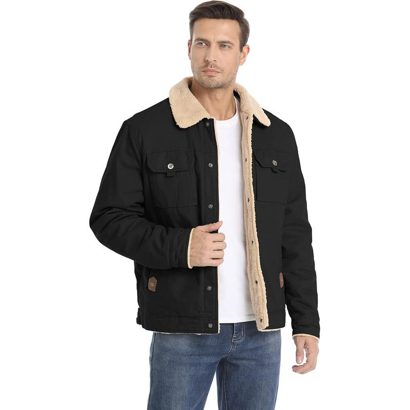 Dr.Cyril Men's Sherpa truck driver jacket Wool lined jacket lapel Cargo Jacket Warm winter coat with pockets