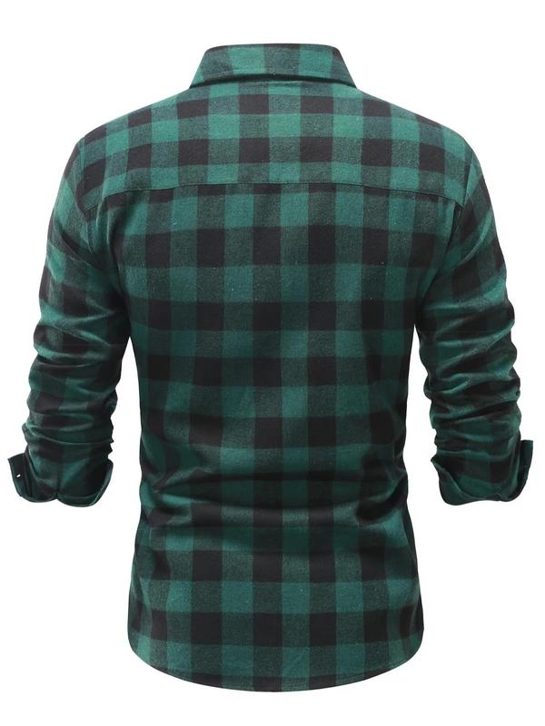 Men's Plaid Print Button Front Pocket Shirt, Regular Fit Casual Long Sleeve Collared Top for All Seasons, Men's Clothes for Daily Wear