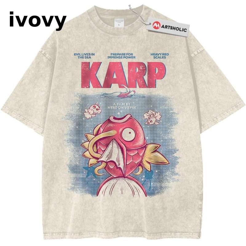 Jaws x Magikarp Shirt, Pokemon Shirt, PKM Shirt, Anime Shirt, Vintage T-Shirt Menswear Top Underwear Tshirt