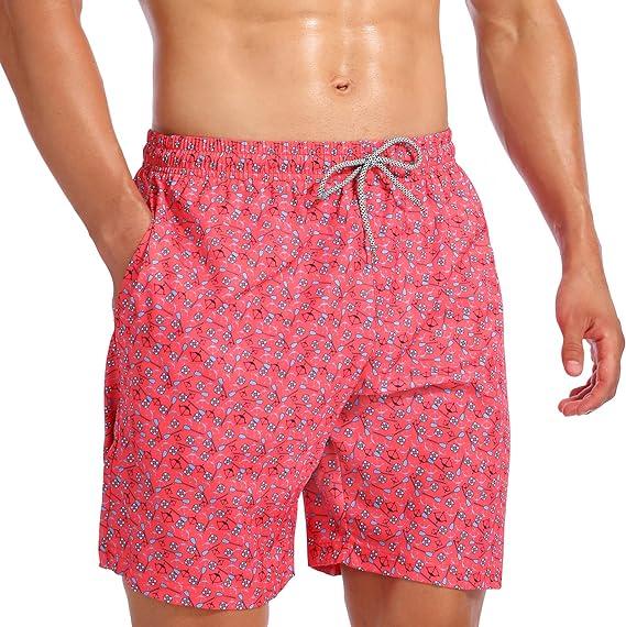 Mens Swim Trunks Summer Hawalian Quick Dry Beach Shorts Mens Over-the-knee Digital Print Drawstring Swim Pants Black Flowers Coconut Trees Leaves Fashion Casual Shorts