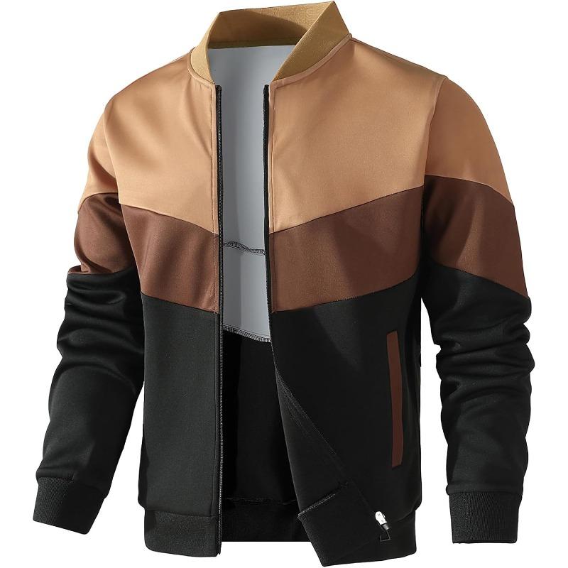 Mens Lightweight Jacket Casual Bomber Jacket Color Block Varsity Coat Fabric Menswear pocket jacket zipper Classic coat outdoor