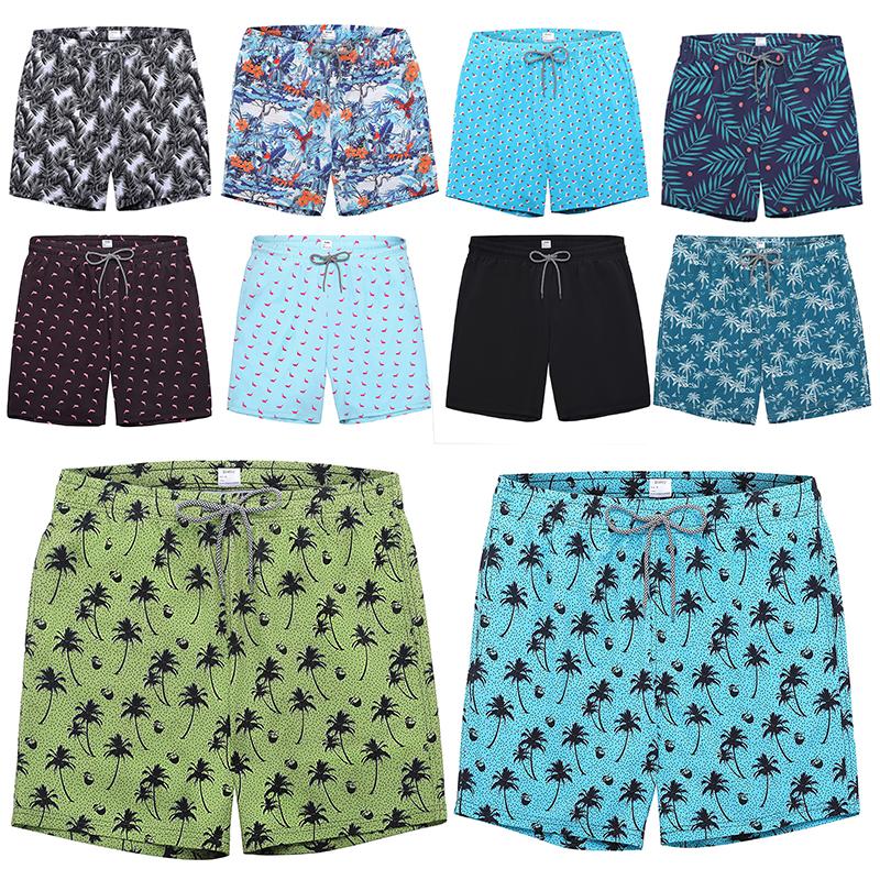 Mens Swim Trunks Summer Hawalian Quick Dry Beach Shorts Mens Over-the-knee Digital Print Drawstring Swim Pants Black Flowers Coconut Trees Leaves Fashion Casual Shorts