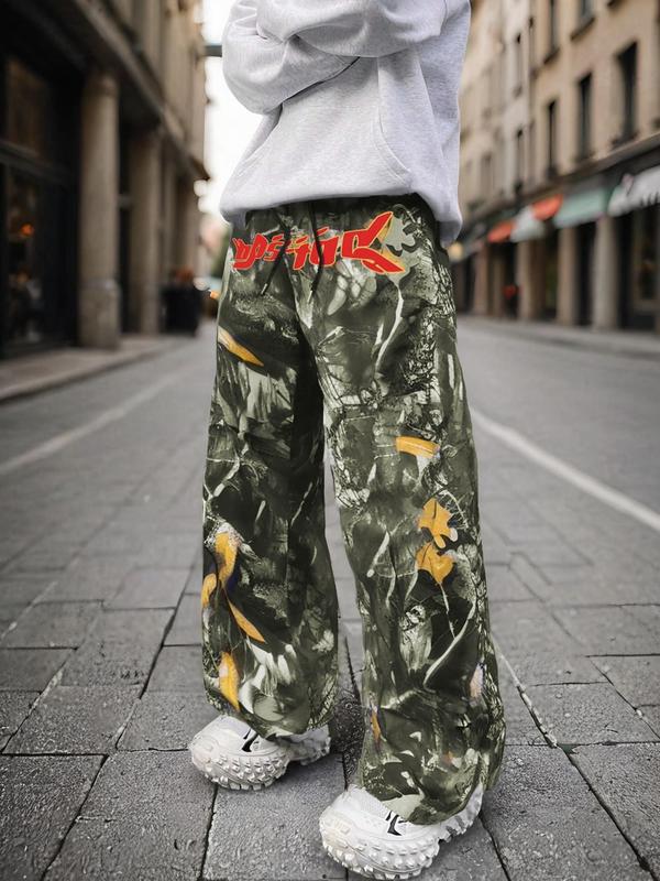 Men's Camo Print Drawstring Waist Pants, Street Fashion Casual Pocket Trousers for Daily Wear, Men's Bottoms for All Seasons