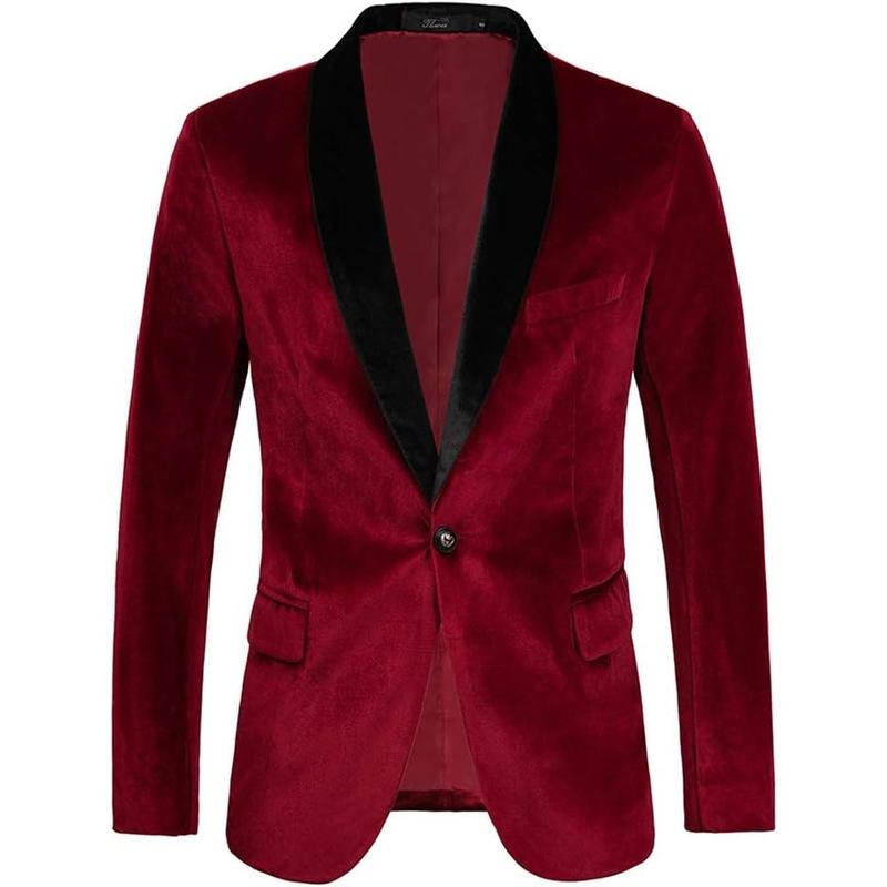 Mens Velvet Blazer Slim-Fit Solid Color One Button Blazer Sport Coat Jacket for Wedding Dinner Party