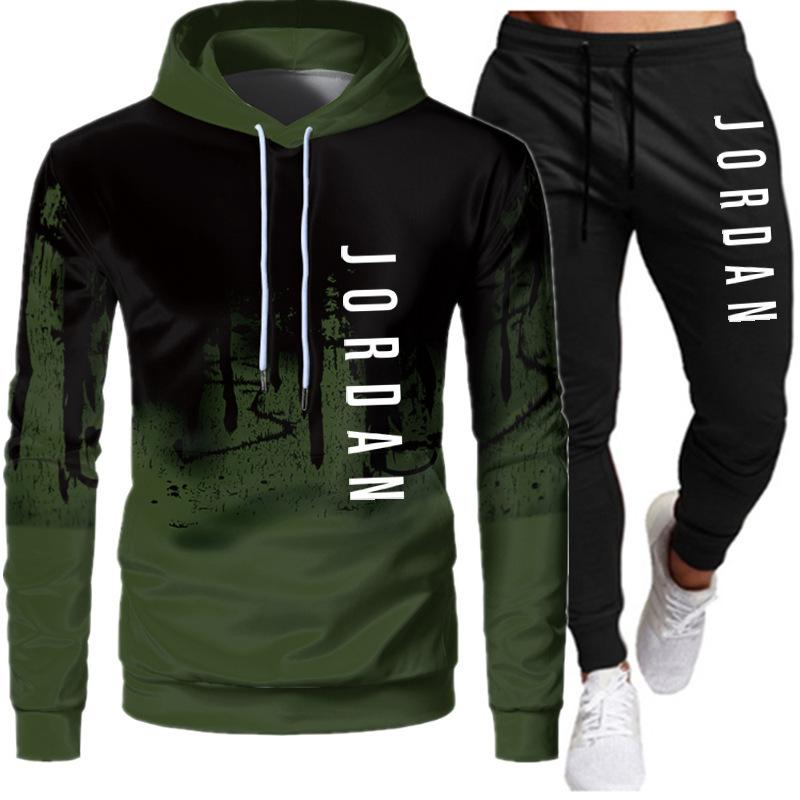 New Men's Step-in Printed Hooded Men's and Women's Fleece-lined Casual Sweatshirt Outfit