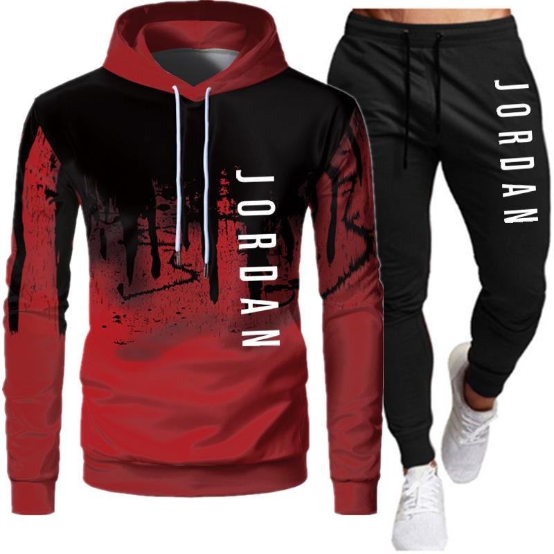 New Men's Step-in Printed Hooded Men's and Women's Fleece-lined Casual Sweatshirt Outfit