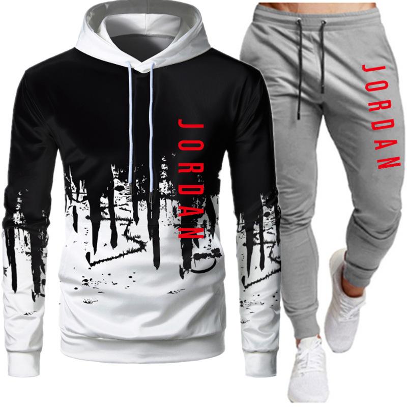 New Men's Step-in Printed Hooded Men's and Women's Fleece-lined Casual Sweatshirt Outfit