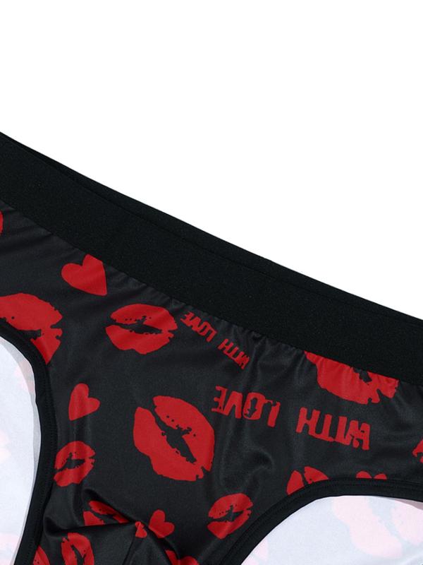 Men's Graphic & Lips Print Underwear, Casual Comfy Breathable Brief for Daily Wear, Men's Underwear for All Seasons, Menswear