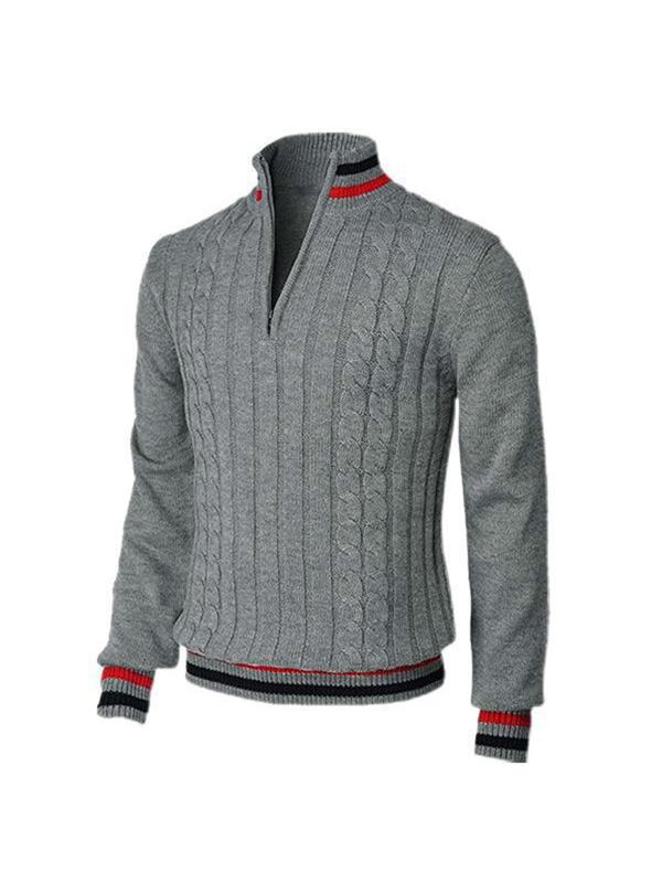 Men's Striped Trim Half Zip Sweater, Regular Fit Casual Long Sleeve Stand Collar Jumper for Fall & Winter, Men's Knitwear for Daily Wear