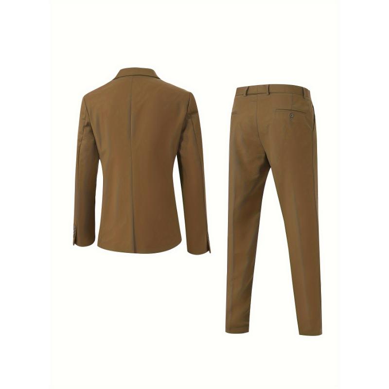 Long Sleeve Slim Fit Men's Business Casual Suit Set - Polyester Rayon Blend Blazer & Dress Pants, Perfect for Spring Fall