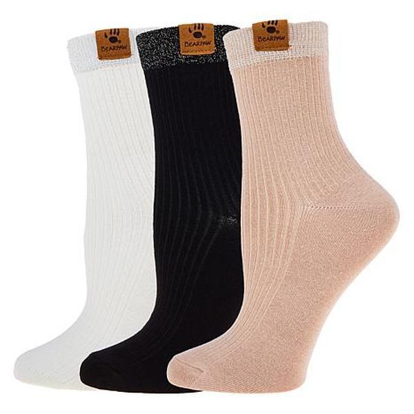 BEARPAW® 3-pack Textured Rib Knit Demi-Crew Socks with Sparkle Trim