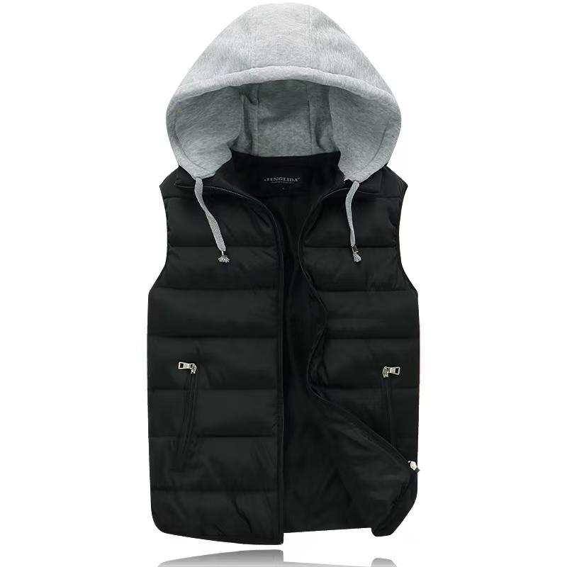 Men's Outdoor Winter Down Vest with Detachable Hood - Menswear, Tops