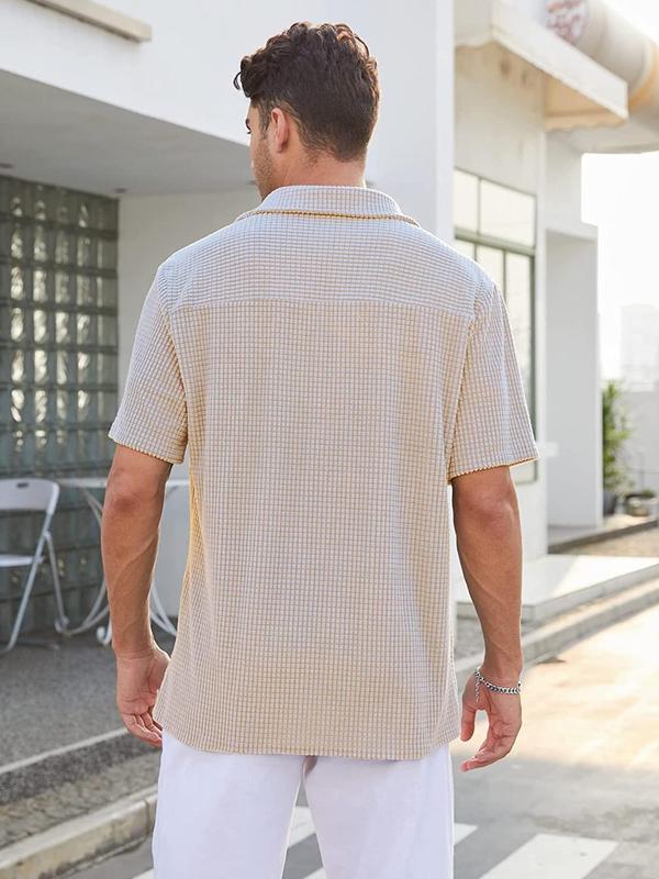 Men's Stylish Regular Fit Pocket Button Front Waffle Knit Polo Shirt, Casual Simple Breathable Soft Short Sleeve Top for Summer, Polo Clothes, Streetwear Menswear for Daily Wear