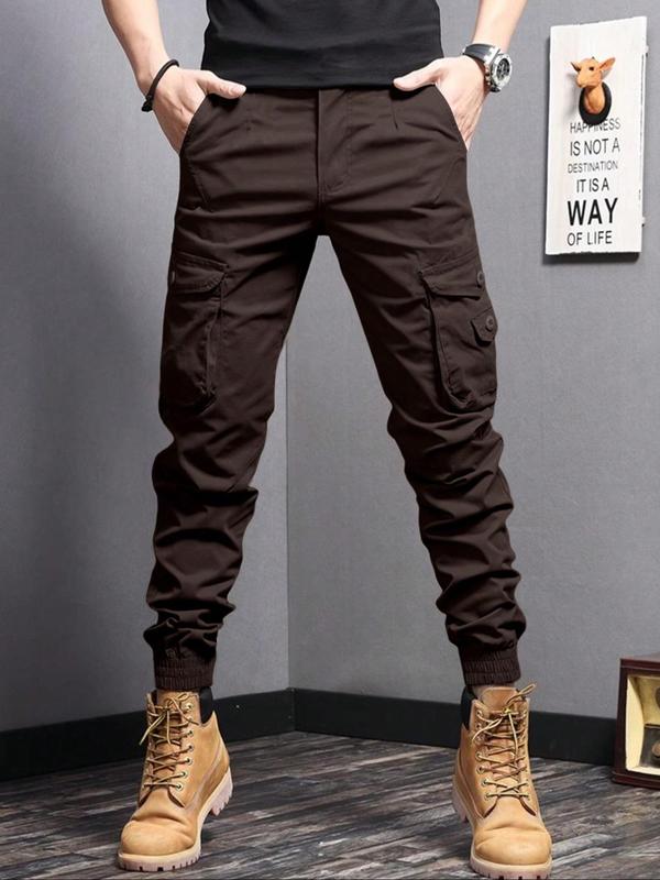 Men's Plain Button Pocket Cargo Lazy Boy Pants, Summer Outfits, Back To School Outfits, Regular Fit Street Fashion Casual Drawstring Waist Jogger Pants For Daily Wear, Mens Clothing, Woven Bottoms For All Seasons 80S Fashion